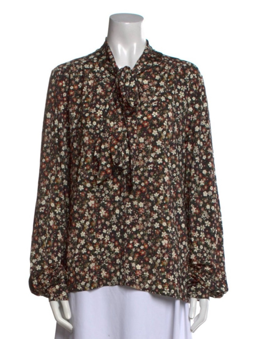 Dorothee Schumacher Floral Tie-Neck Long Sleeve Blouse in- Brown Floral